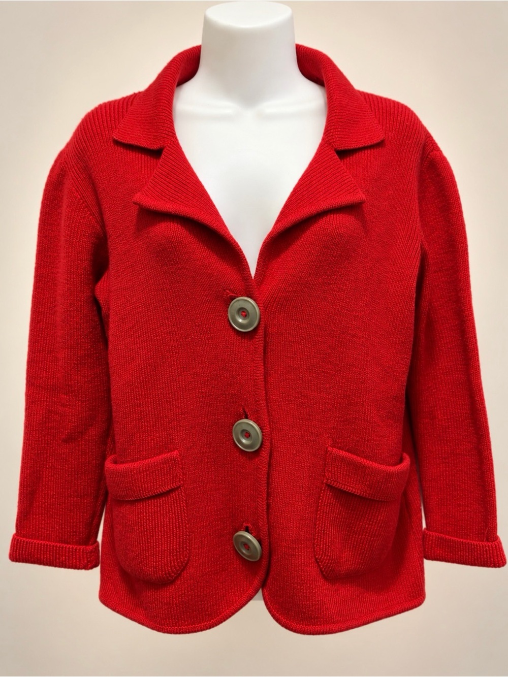Red Knit Button-Front Women's Cardigan Jacket